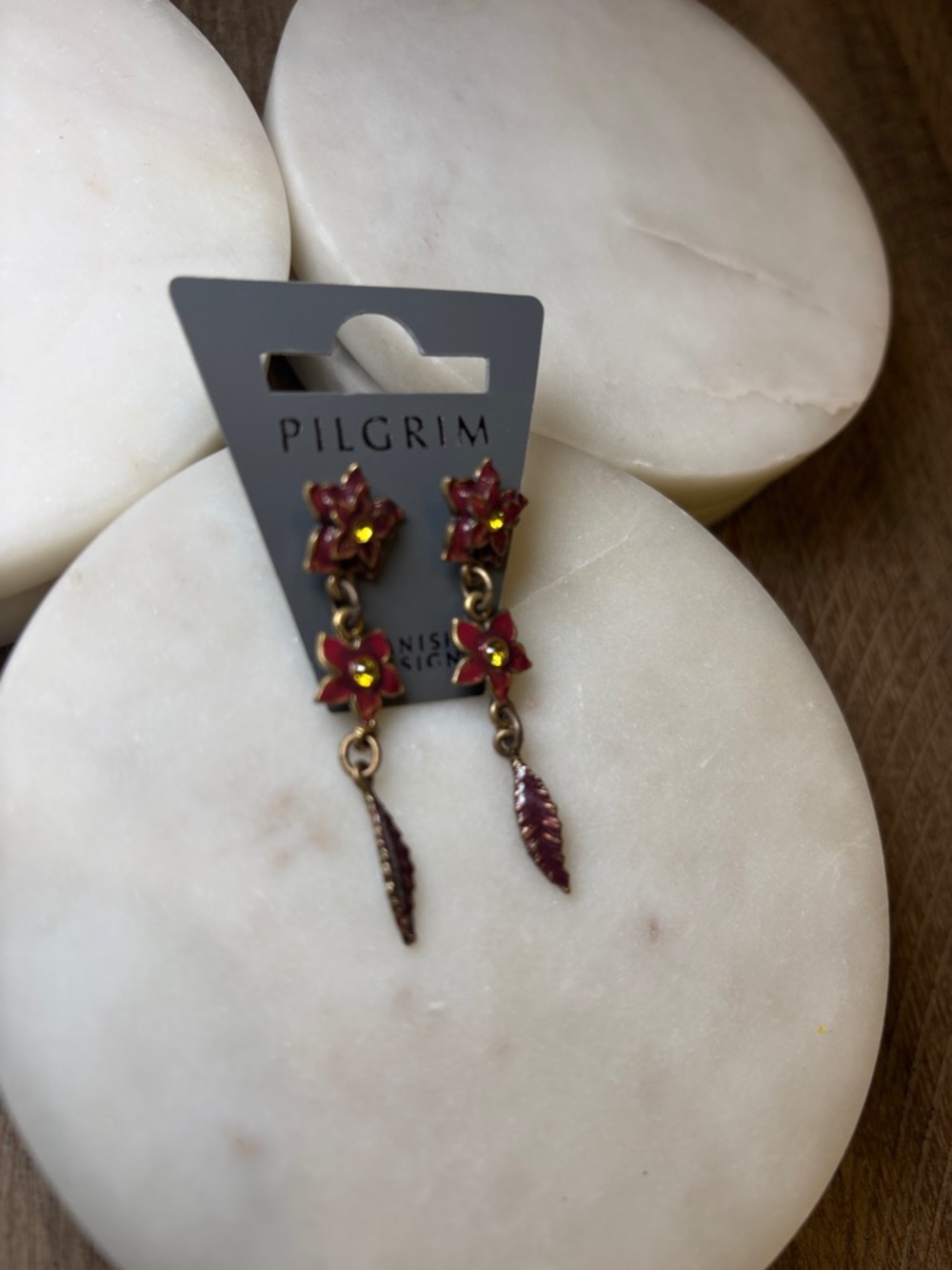 248 Pilgrim Red and Gold Floral Drop Earrings - Picture 3 of 8